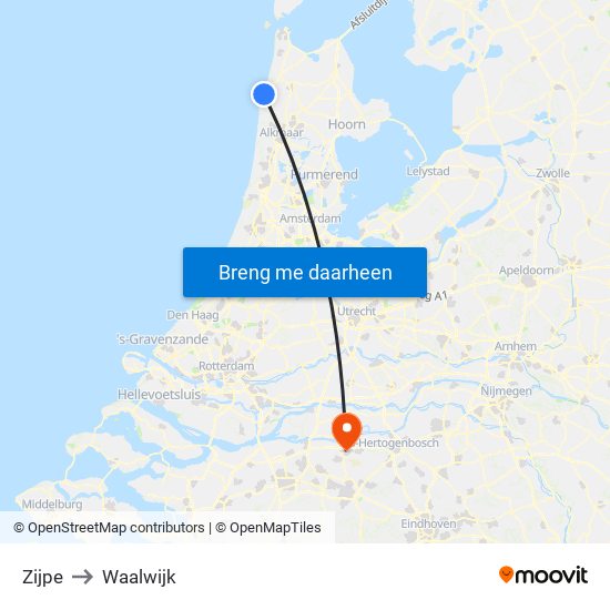 Zijpe to Waalwijk map
