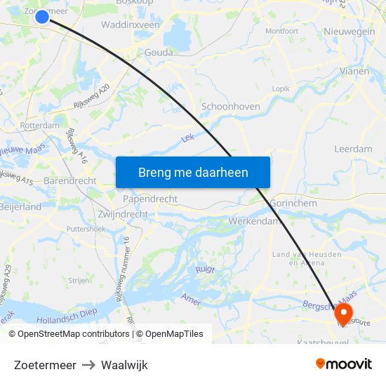 Zoetermeer to Waalwijk map
