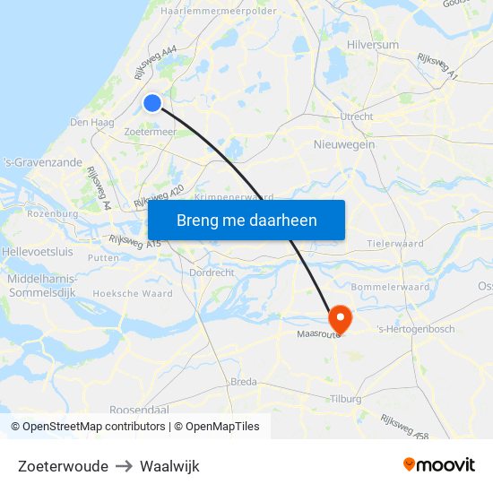 Zoeterwoude to Waalwijk map