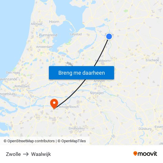 Zwolle to Waalwijk map