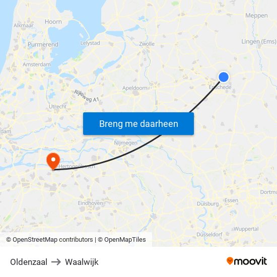 Oldenzaal to Waalwijk map