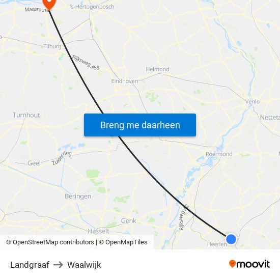 Landgraaf to Waalwijk map