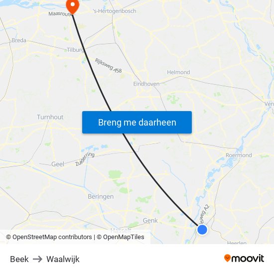 Beek to Waalwijk map