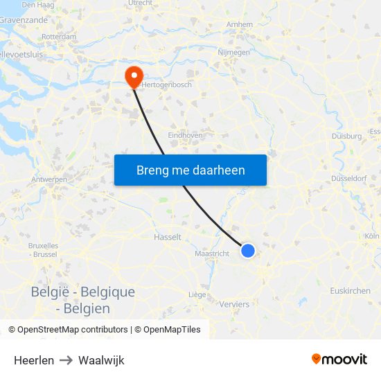 Heerlen to Waalwijk map