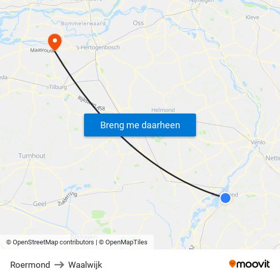 Roermond to Waalwijk map