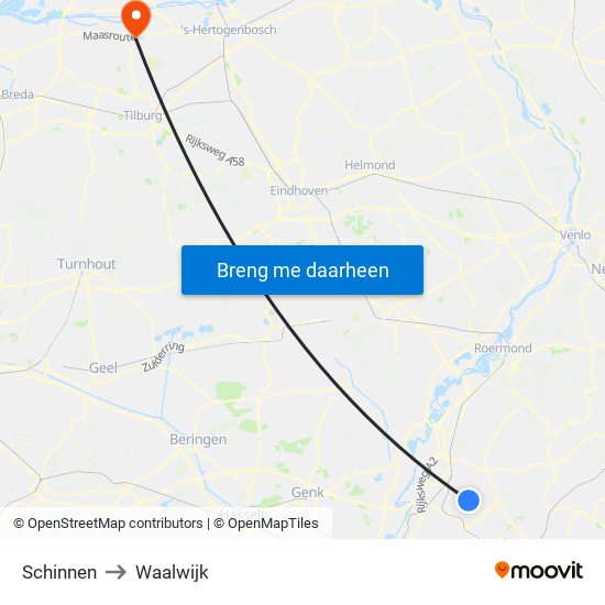 Schinnen to Waalwijk map