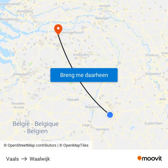 Vaals to Waalwijk map