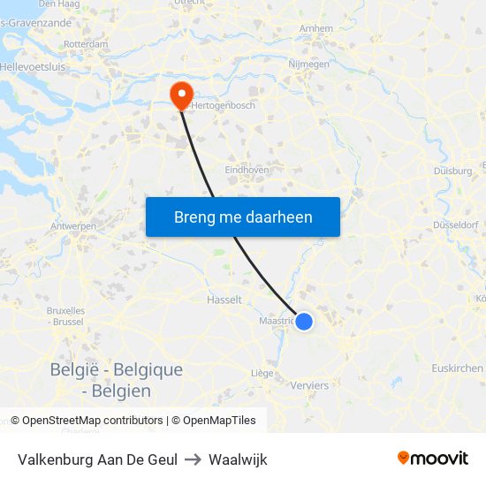 Valkenburg Aan De Geul to Waalwijk map