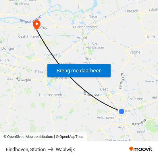 Eindhoven, Station to Waalwijk map