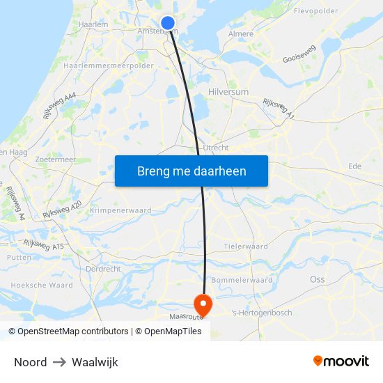 Noord to Waalwijk map