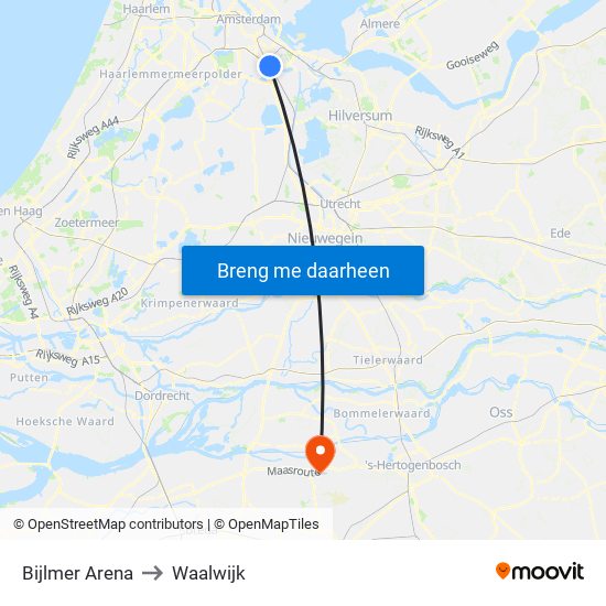 Bijlmer Arena to Waalwijk map