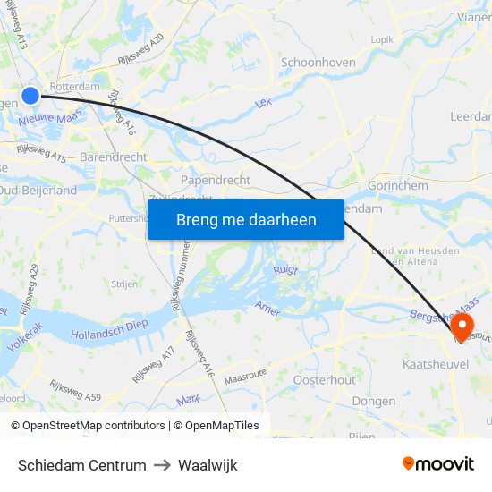 Schiedam Centrum to Waalwijk map