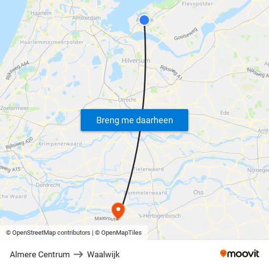 Almere Centrum to Waalwijk map