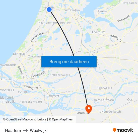 Haarlem to Waalwijk map