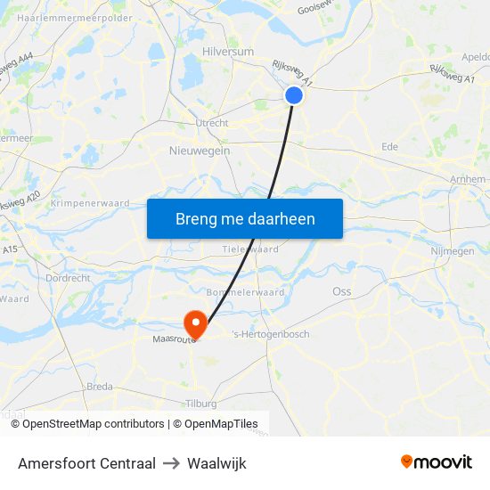 Amersfoort Centraal to Waalwijk map