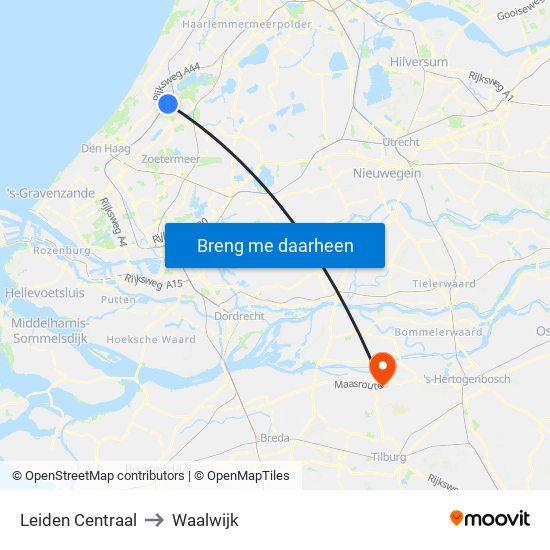 Leiden Centraal to Waalwijk map