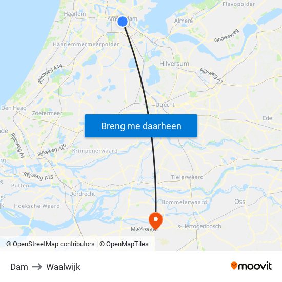 Dam to Waalwijk map