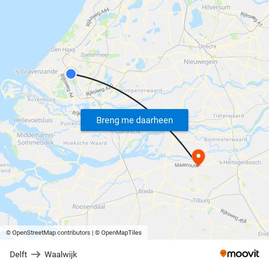 Delft to Waalwijk map