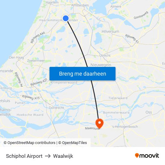 Schiphol Airport to Waalwijk map