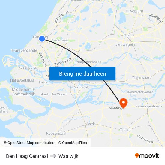 Den Haag Centraal to Waalwijk map