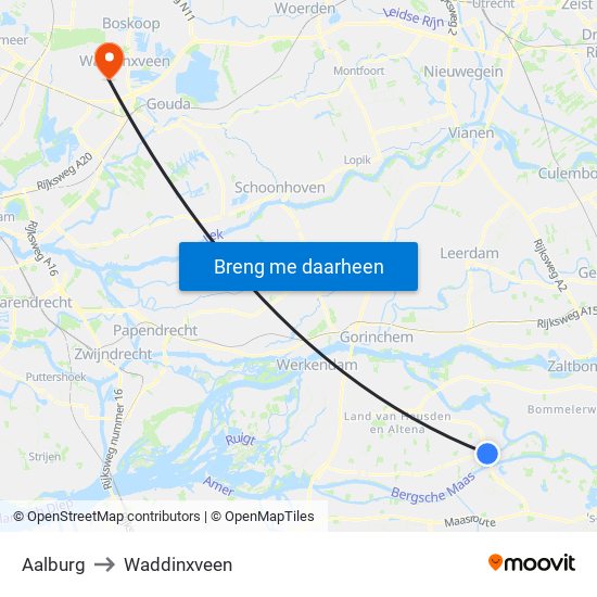 Aalburg to Waddinxveen map