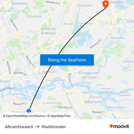 Albrandswaard to Waddinxveen map
