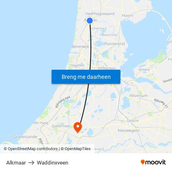 Alkmaar to Waddinxveen map