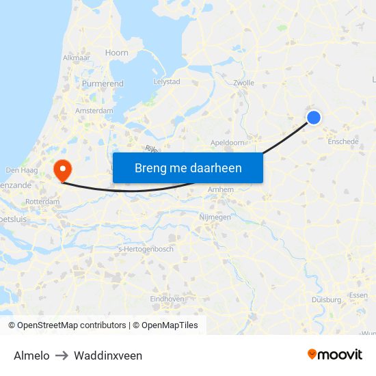 Almelo to Waddinxveen map