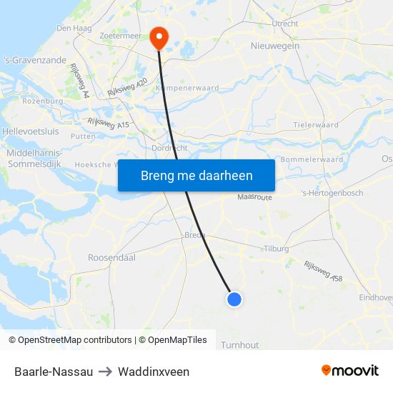 Baarle-Nassau to Waddinxveen map