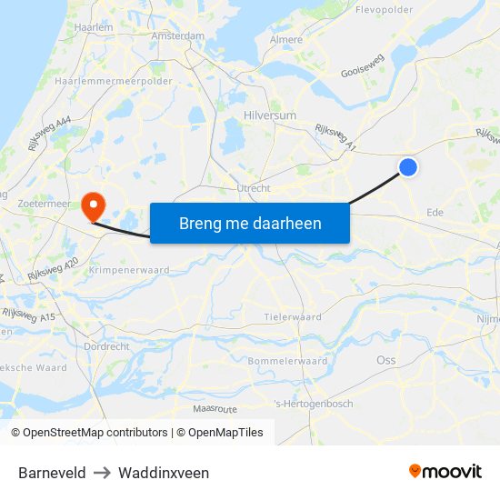 Barneveld to Waddinxveen map