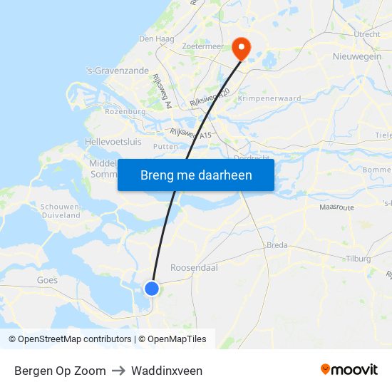 Bergen Op Zoom to Waddinxveen map