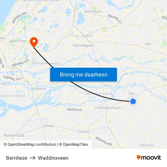 Bernheze to Waddinxveen map