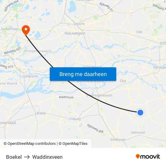 Boekel to Waddinxveen map