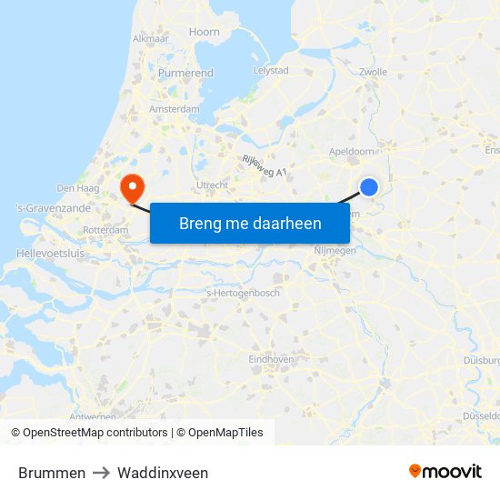 Brummen to Waddinxveen map
