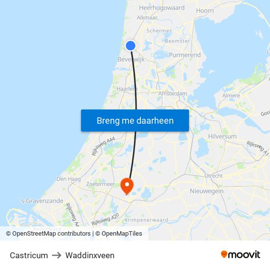 Castricum to Waddinxveen map