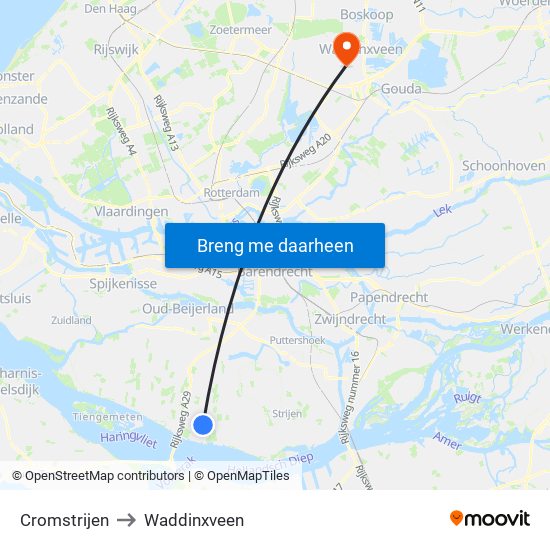 Cromstrijen to Waddinxveen map