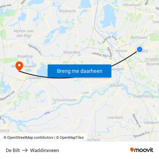 De Bilt to Waddinxveen map