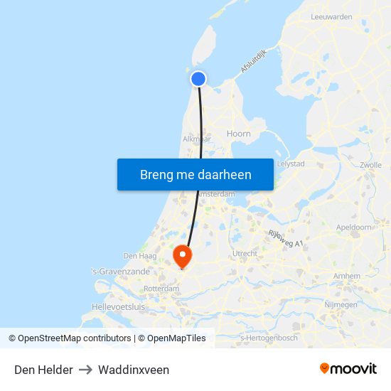 Den Helder to Waddinxveen map