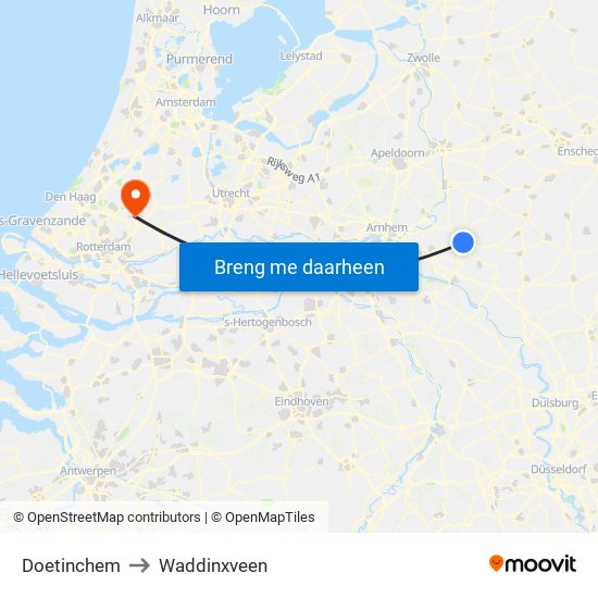 Doetinchem to Waddinxveen map