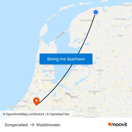 Dongeradeel to Waddinxveen map