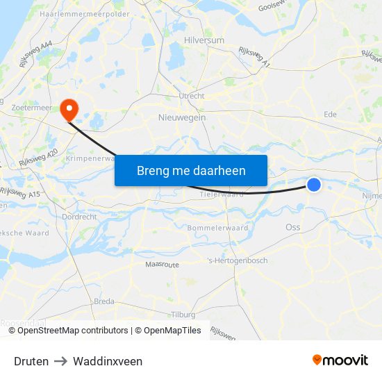 Druten to Waddinxveen map