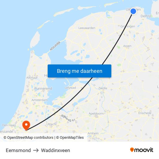 Eemsmond to Waddinxveen map