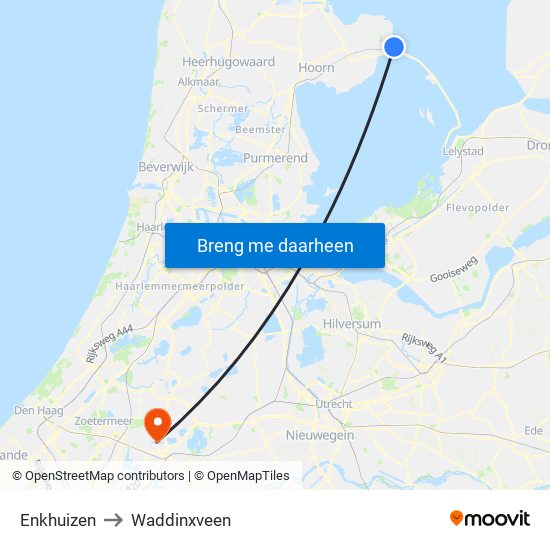 Enkhuizen to Waddinxveen map
