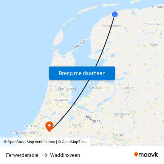 Ferwerderadiel to Waddinxveen map