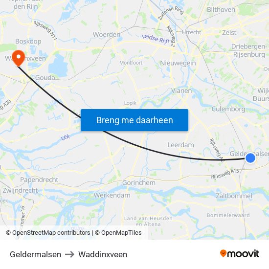 Geldermalsen to Waddinxveen map