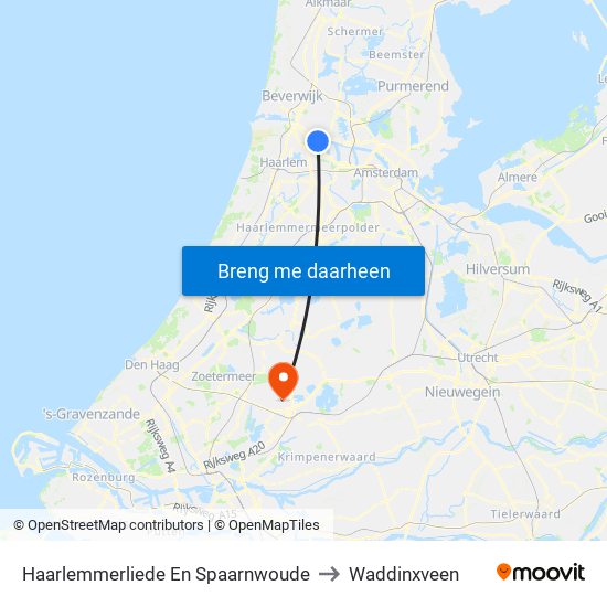 Haarlemmerliede En Spaarnwoude to Waddinxveen map