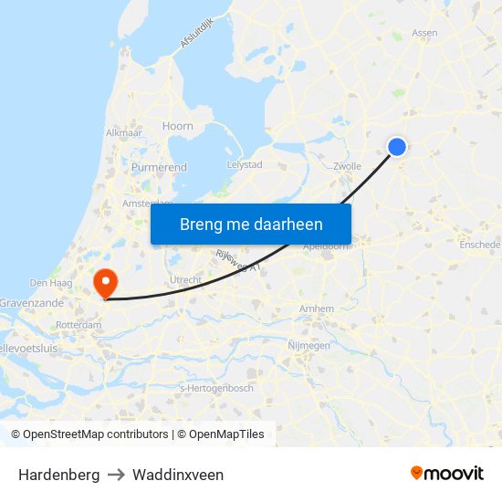 Hardenberg to Waddinxveen map