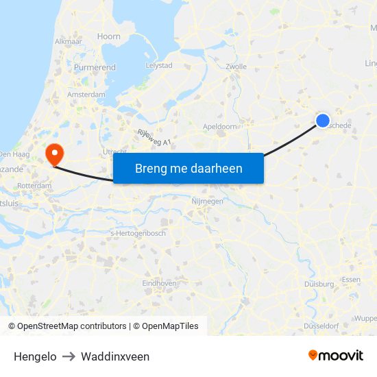 Hengelo to Waddinxveen map