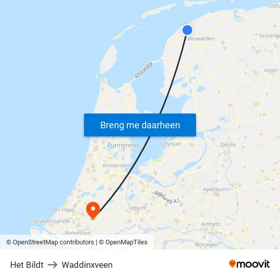 Het Bildt to Waddinxveen map