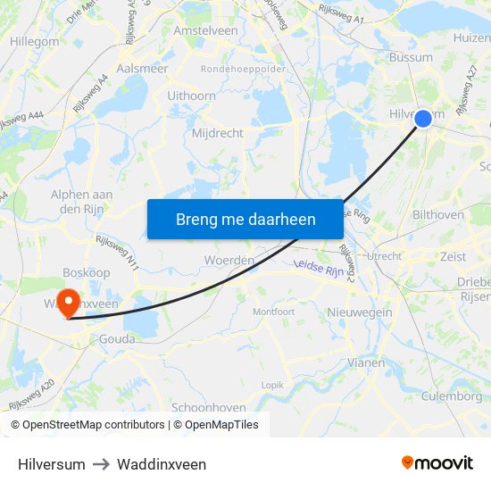 Hilversum to Waddinxveen map